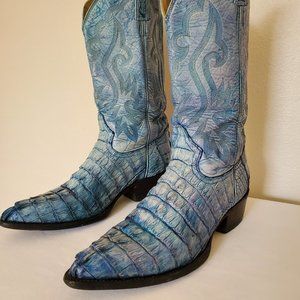 Crocodile alligator 9 1/2 painted blue purple ivory western cowboy boots rodeo